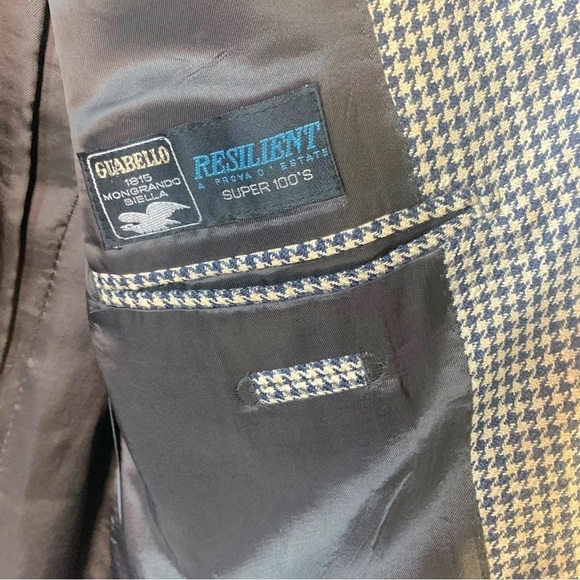 SILVIO BRESCIANI HOUNDSTOOTH BLAZER  BLUE BLAZER WOOL BLAZER MADE IN ITALY 46R - Picture 5 of 12